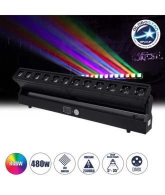 GloboStar® 51168 SPHINX Επαγγελματική Κινούμενη Μπάρα Φωτισμού DIGITAL MATRIX PIXEL LED 480W AC 220V-240V 4IN1 BEAM - WASH - SPOT - ZOOM 5° - 35° OSRAM LED DMX512 Display on Body RGBW - Μαύρο - L102 x W10 x H16.5cm